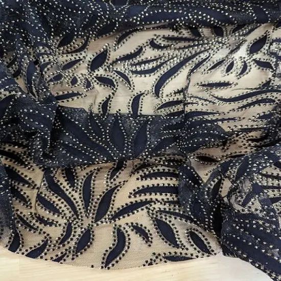 1 Yard Black Velvet Flocking Lace Glitter Mesh Fabric with Stretch 100 Percent Polyester 59/60 Inches Wide Black & Silver {4}