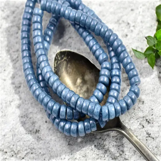 *50* 6x3mm Blue Lustered Opaque Slate Blue Heishi Beads {2}