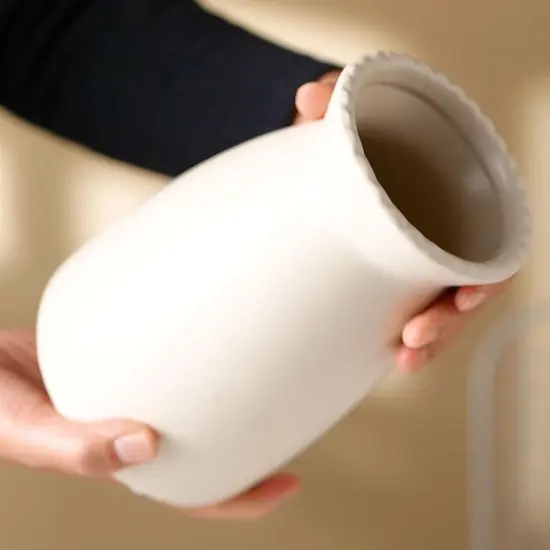 White Ceramic Vase &ndash; Minimalist Home Decor Vase for Flowers, Centerpieces, and Modern Interiors (Cream White) {2}