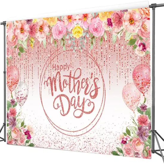 8x6FT Happy Mothers Day Backdrop Mother's Day Pink Flower {3}