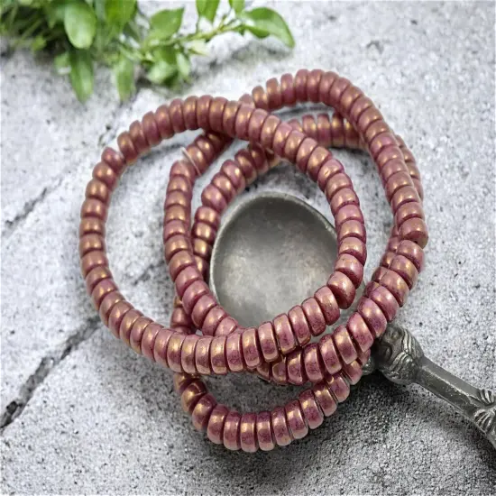 *50* 6x3mm Gold Washed Opaque Dusty Rose Pink Heishi Beads {2}