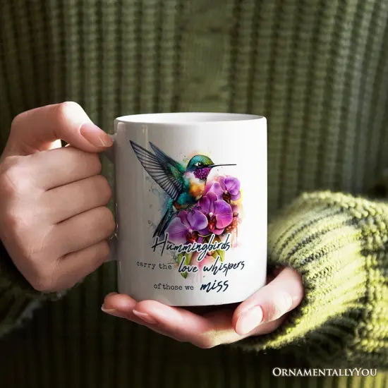 Artistic Hummingbirds Carry the Love Whispers Quote Mug, Memorial Gift {2}