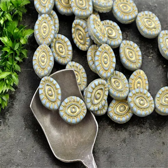 *10* 14x11mm Gold Washed Sky Blue Mystic Eye Beads {1}