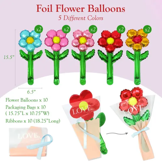 Wrapables Aluminum Foil Flower Balloons for Mother's Day, Valentine's Day, Easter, Birthday Parties (Set of 10) {2}