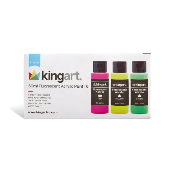KINGART&reg; Acrylic Paint Set, 60ml, 6 Neon Colors {5}