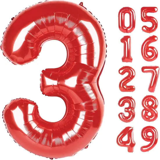 Number Balloon 40 Inch Red 3 Balloon, Mylar Foil Number 3 Balloon Red, Three 3rd 3 13 23 31 32 33 38 Birthday Party Graduations Anniversary Decorations {1}