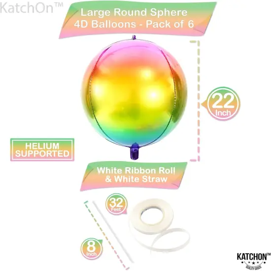 Rainbow Foil Balloons - 22 Inch, Pack of 6 | 4D Gradient Rainbow Balloons | Tie Dye Balloons for Birthday Party Decor | Rainbow Unicorn Balloons | Rainbow Mylar Balloons, Iridescent Balloons {4}
