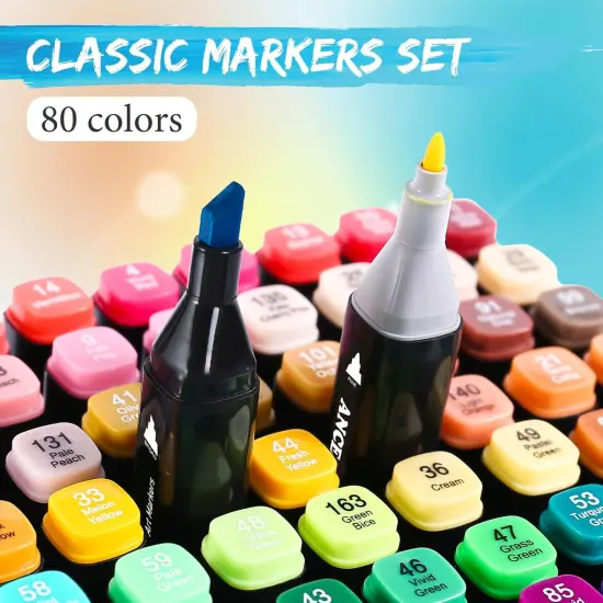 80 Color Alcohol Art Markers Set, Brush & Fine Tips for Adults & Kids {2}
