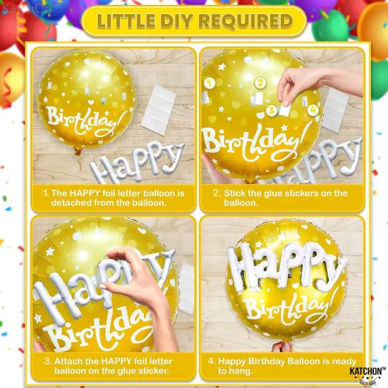 Gold Happy Birthday Balloon Set - 23 Inch, Big, Pack of 5 | Happy Birthday Mylar Balloons, Golden Birthday Balloons | Gold Star Balloons, Gold Foil Balloons | Black And Gold Party Decorations {5}