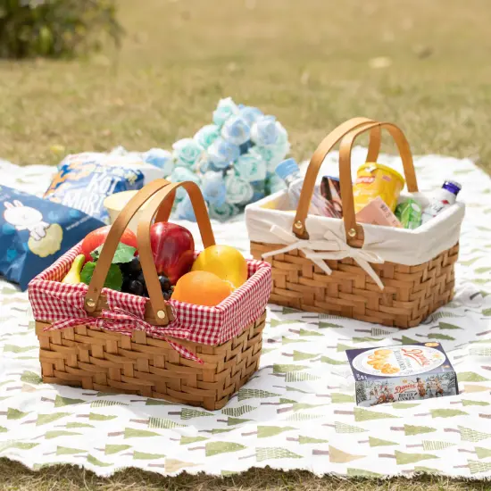 Double Handle Woodchip Basket with Liner - Perfect as Toy Organizer, Storing Fresh Fruits or Safeguarding Your Must-Have Beach Essentials for Unforgettable Holidays or Picnic Parties {11}