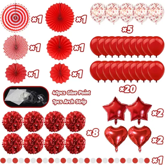 Red Party Decorations, Paper Pompom Balloon Garland Red Party Supplies for Women Girl Valentine's Day Party Birthday Wedding Graduation Christmas Engagement Party Decorations {5}