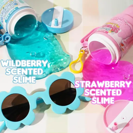 Lemonade Tumbler Bundle, 2-Pack Scented Slimes - Blue Raspberry & Pink Strawberry, Kids Slime Party Favors (8-12), Kit {4}