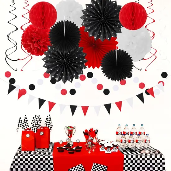 Black White Orange Halloween Party-Decorations - 33pcs Birthday Banner,Streamers Tassel Garland,Paper Lantern Fans,Tissue Pom Poms,Bachelorette Baby Bridal Shower Graduations Backdrop Decor {2}