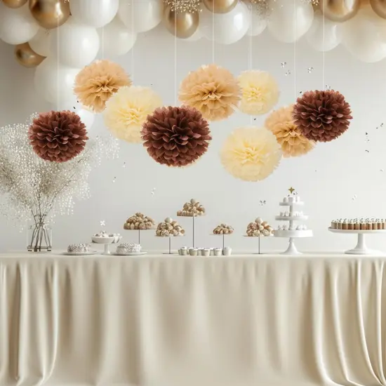 Tissue Pom Poms Tissue Paper Flowers Tissue Fluff Balls Party Decorations 12-Inch Pack of 12 (Brown, Khaki, Ivory) {3}