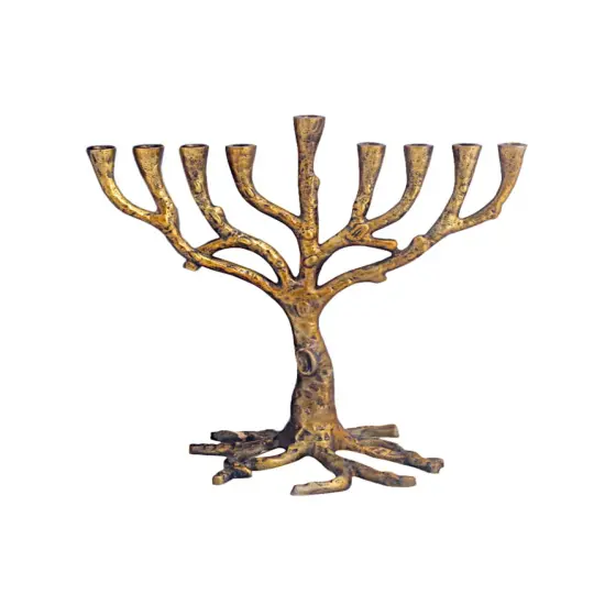 Tree of Life Metal Menorah with Reusable Box By Kinor Decor Gold {1}