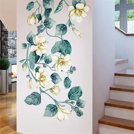 3D Blue Flower Vine White Floral Leaf Art Decor Kids Room Wall Sticker Girls Teens Bedroom Living Room Wall Decals Nursery Rooms Walls Mural Peel Stick Decor {2}