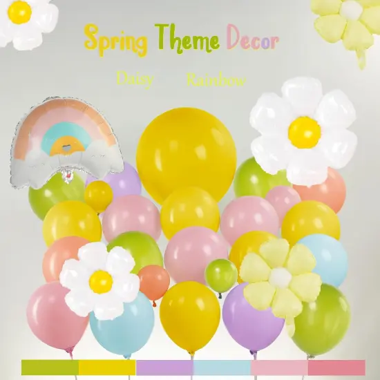 Pastel Daisy balloon arch kit 135Pcs Pastel pink yellow green blue red Purple balloons with rainbow daisy Flowr balloon for spring Baby Shower Easter Birthday tea Party spring decorations {4}