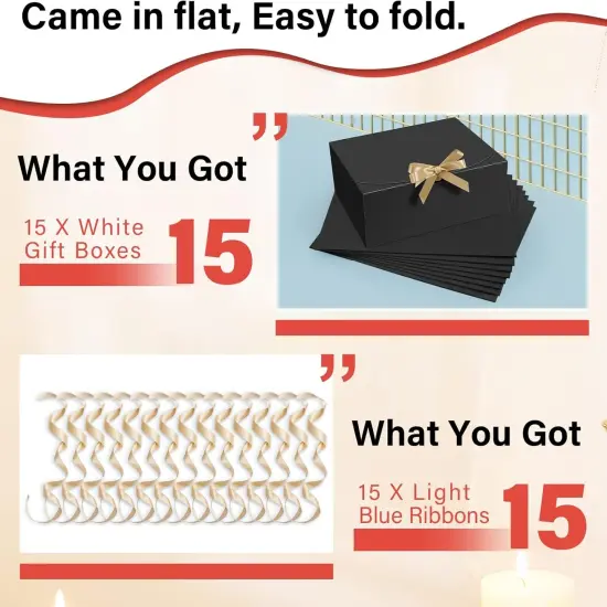 15 PCs Gift Boxes with Lids, Black 10X8X4 Inch Gift Boxes, Bridesmaid Proposal Box with Ribbon, Kraft Paper Boxes for Wedding, Packaging, Present, Birthday,Party {3}