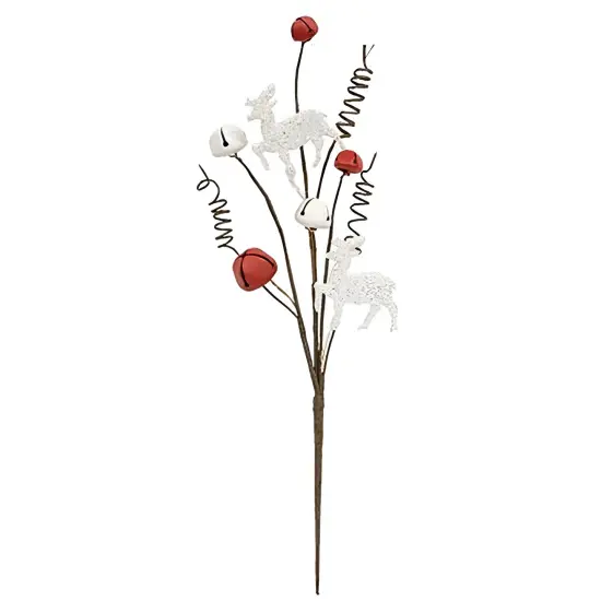 Festive Red Jingle Bell Deer Pick Winter Floral Arrangement 11.75" {1}