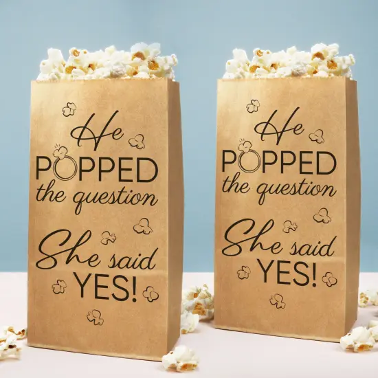 Big Dot of Happiness He Popped the Question She Said Yes Popcorn Bags, Favor Snack Treats, Free-Standing Individual Kraft Brown Paper Bags - 25 Count {1}
