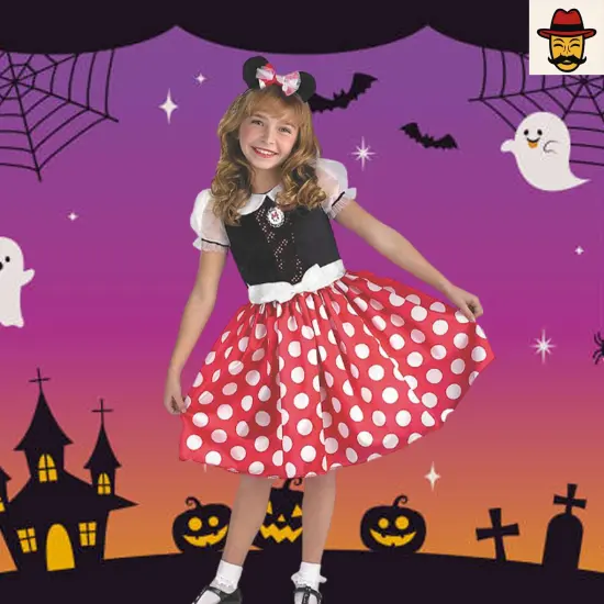 Girls Minnie Mouse Costume Red Polka Dot Dress with Headband Halloween Party {2}
