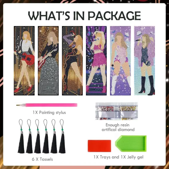 6 Pcs DIY Pop Star Diamond Painting Bookmarks Kits {4}
