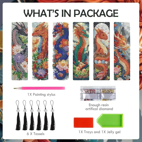 6 Pcs DIY Diamond Painting Bookmarks Kits(Dragon) {3}