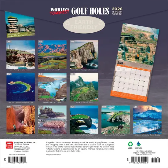 World's Toughest Golf Holes OFFICIAL | 2026 12 x 24 Inch (Hanging) Monthly Square Wall Calendar | Plastic-Free {2}