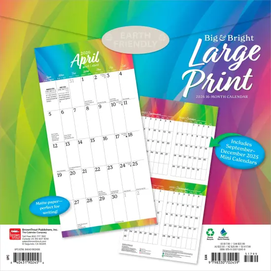 Big & Bright Large Print | 2026 12 x 24 Inch (Hanging) Monthly Square Wall Calendar | Matte Paper | Plastic-Free {2}