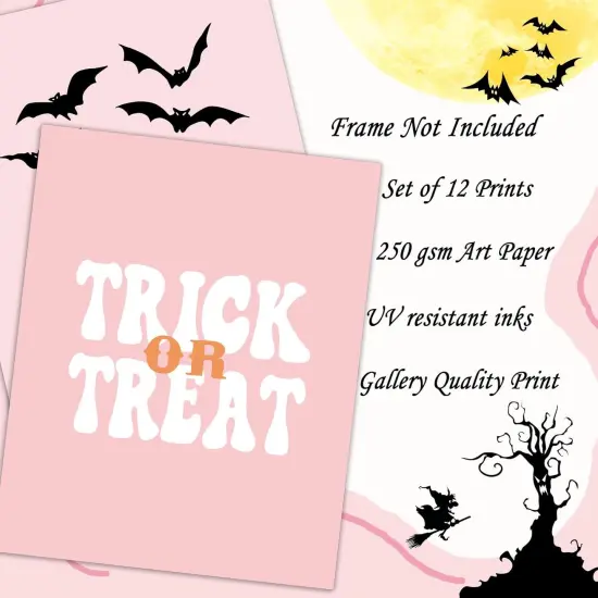 12Pcs Halloween Wall Art Prints - Pink (8 x 10 Inch) {3}