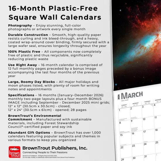 Astronomy | 2026 12 x 24 Inch (Hanging) Monthly Square Wall Calendar | Foil Stamped Cover | Plastic-Free {6}