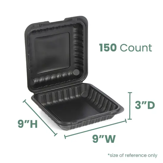 Northlight 150-Count Single Compartment Hinged Black Meal Prep/Take Out Containers - 9" {6}