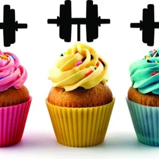 Weightlifting BIG weights Barbell Silhouette Acrylic Cupcake Toppers 12 pcs {1}