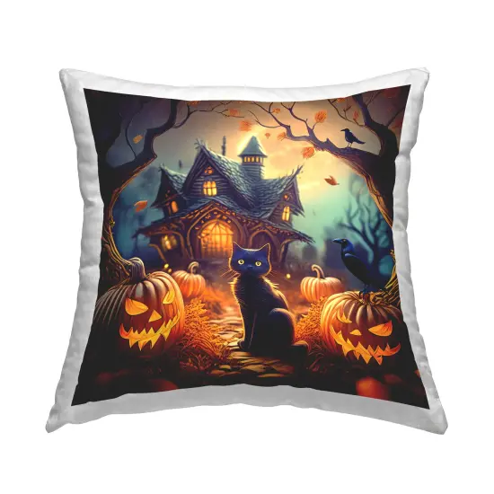 Haunted House & Black Cat Decorative Printed Throw Pillow Design by Alina Georgescu, 18 x 7 x 18 {1}