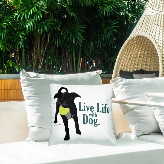Live Life with Dog Outdoor Printed Pillow Design by Dog Is Good, 18 x 7 x 18 {2}