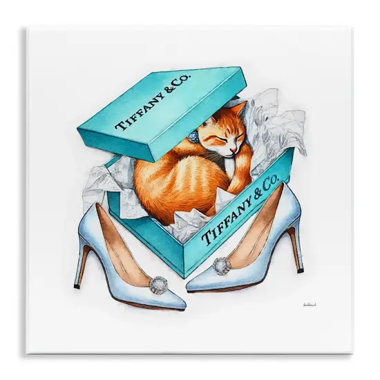 Stupell Industries Blue Shoebox with Cat Wall Plaque Art Design by Amanda Greenwood {1}