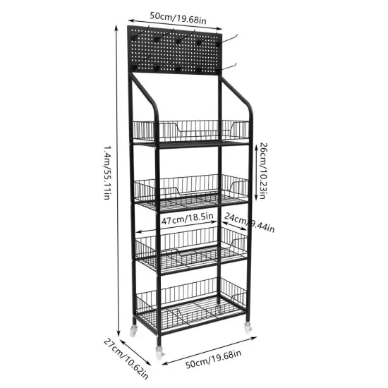 50*27*140cm4Tier Mobile Retail Snack Storage Organizer Display Rack Basket Stand {4}