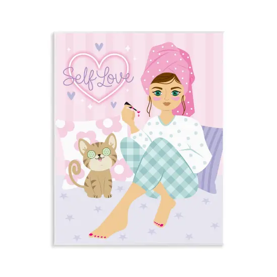 Stupell Industries Self Love Girl & Cat Wall Plaque Art Design by Ilis Avil&eacute;s {1}