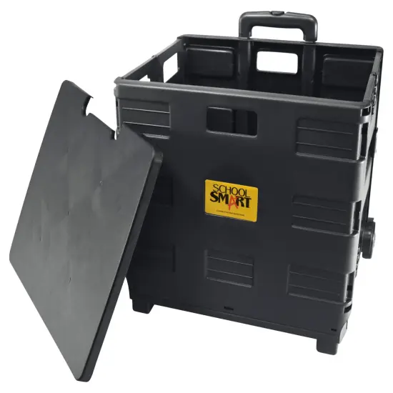 School Smart Folding Storage Cart on Wheels, Large, 16-1/4 x 13 x 13-1/2 Inches, Black {6}