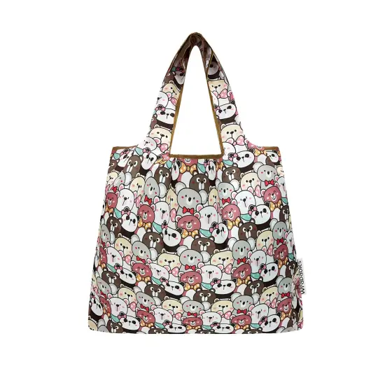 Wrapables Medium Foldable Tote Nylon Reusable Grocery Bag (Set of 2), Funny Bears {3}