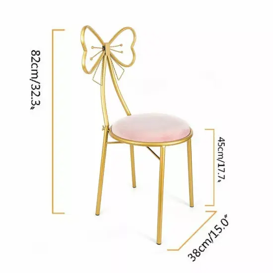 Butterfly Bow-Knot Vanity Chair Pink Velvet Gold Barstool Chair Makeup Leisure {3}