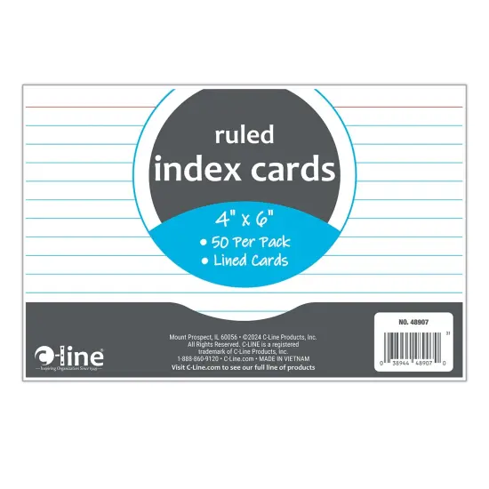 Index Cards, 4" x 6", White, Ruled, 50 Per Pack, 10 Packs {3}
