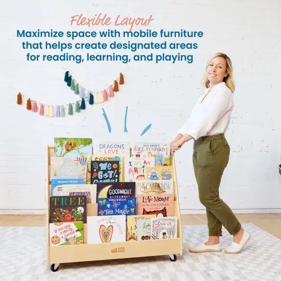 Double-Sided Mobile Book Display, Classroom Bookshelf Natural {5}
