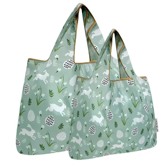 Wrapables Large & Small Foldable Tote Nylon Reusable Grocery Bags, Set of 2, Easter Bunny {1}
