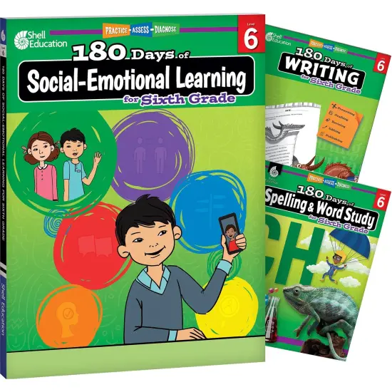 180 Days Books: Social-Emotional Learning, Writing, & Spelling for Grade 6 - Set of 3 Books {1}