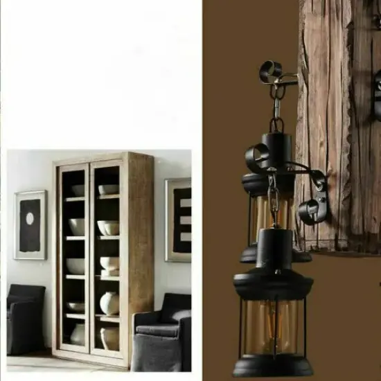 4 Lights Chandelier Pendant Lighting Wooden Ceiling Light Hanging Lamp Fixture {1}