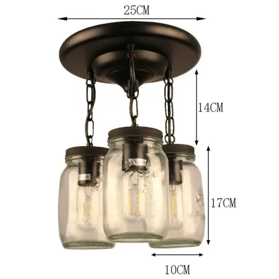 Farmhouse Chandelier Mason Jar Hanging Pendant Loft Light Ceiling Lamp 3-Lights {3}