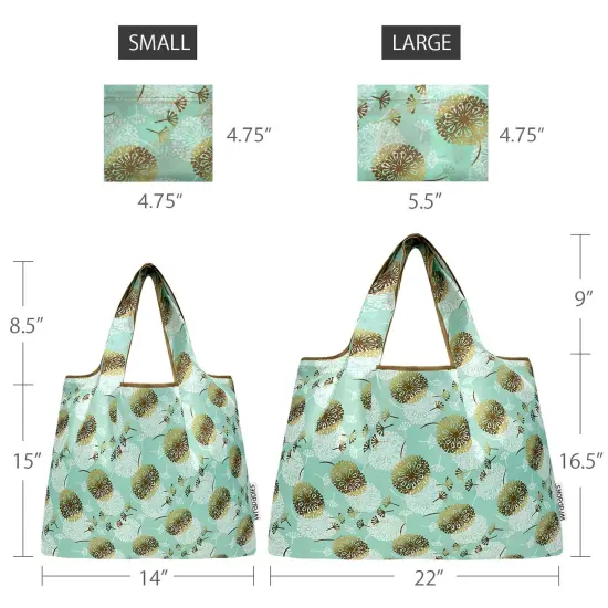 Wrapables Large & Small Foldable Tote Nylon Reusable Grocery Bags, Set of 2, Dandelion {2}