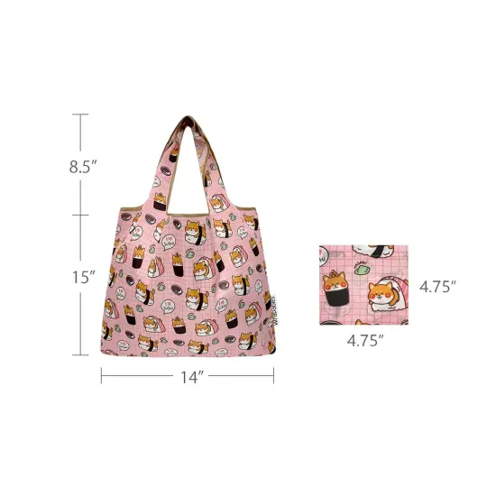 Wrapables Medium Foldable Tote Nylon Reusable Grocery Bag (Set of 2), Doggy Sushi {2}