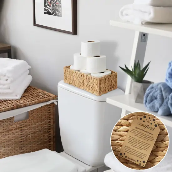 Casafield Set of 2 Bathroom Storage Baskets, Seagrass - Water Hyacinth, Woven Toilet Tank Topper Bins for Organizing Tissues, Toilet Paper, Toiletries, Shelves {2}